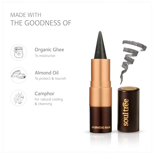 SoulTree Ayurvedic Kajal | Grey Glow Kajal 004 | Grey Shade | Enriched with 100% Organic Ghee, Almond Oil & Camphor | Soothe, Cool & Nourish Eyes | 3gm