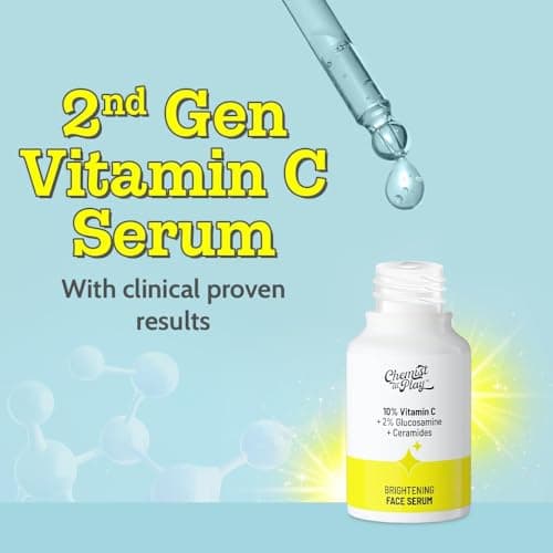 Chemist At Play 10% Vitamin C Face Serum for Brightening & Glow | Fades Dark Spots & Hyperpigmentation | With Ethyl Ascorbic Acid & Glucosamine | All Skin Types | For Men & Women | 10 ml