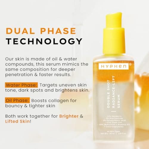 Hyphen 18% Brightening + 20% Collagen Face Serum | Double Shot Serum with 11% Mandarin 5% Niacinamide 2% PGA & Bakuchiol | Winter Skincare | Brightening, Hydrating & Collagen Boost for Dry Skin - 50ml