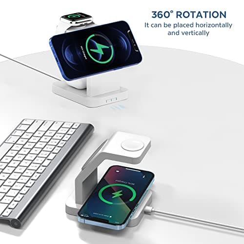 eller santé® 23w Magnetic MagSafe Charger 3in1 Wireless Charger for iPhone 17/17 Air /17 Pro/17 Pro Max, 16/16 Plus/16 Pro/16 Pro Max, 15/14/13/12 Series Fast Charging Adaptor- White