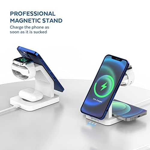 eller santé® 23w Magnetic MagSafe Charger 3in1 Wireless Charger for iPhone 17/17 Air /17 Pro/17 Pro Max, 16/16 Plus/16 Pro/16 Pro Max, 15/14/13/12 Series Fast Charging Adaptor- White
