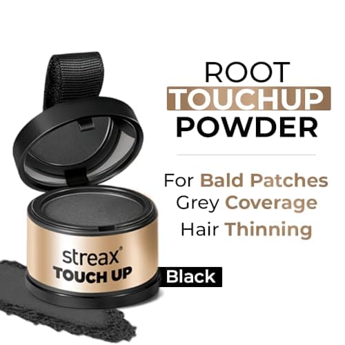 Streax Hair Root Touch Up for Grey Hair, Black – 4gm | Root Cover Up Hair Powder I Covers Grey Hair & Bald Patches | Instant Hair Colour Touch Up, Root Concealer for Natural Black Hair