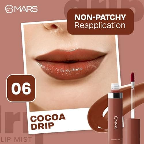 MARS Drip Lip Mist for Women (4.5 ml) (06-Cocoa Drip) | Dual Function | Buildable Color | Glossy Finish | Long-Lasting | Hydration | Light-Weight Formula | Non-Patchy Reapplication