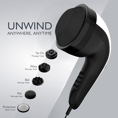 AGARO Atom Plus Electric Handheld Full Body Massager, 4 Massage Heads, Mesh Cover, Variable Speed Settings for Muscle Relief and Relaxation, Back, Leg & Foot