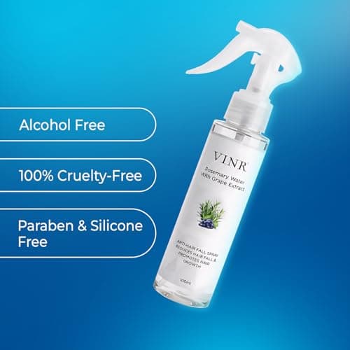 VINR Rosemary Water Spray for Hair Growth & Thickness | Infused With Vitis Vinifera | Enriched with Rice Water & Grape Extract | 100% Natural Rosemary Hair Mist | Controls Hairfall, Adds Shine & Softness | Fast-Absorbing (100 ml)