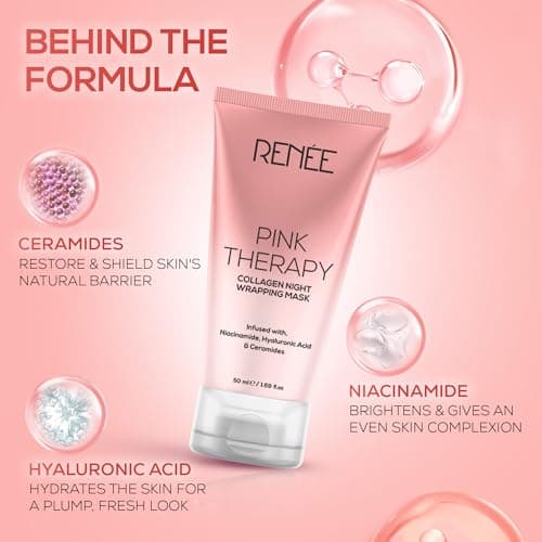 RENEE Pink Therapy Collagen Night Wrapping Face Mask | For Young, Hydrated Skin | Texture & Elasticity | Improves Skin Barrier | Hyaluronic Acid & Niacinamide Infused | 50 ml