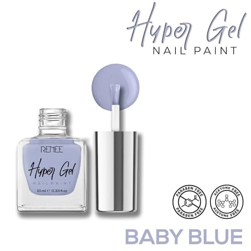 RENEE Hyper Gel Nail Paint - Baby Blue 10ml, Quick Drying, Glossy Finish, Long Lasting, Chip resisting Formula with High Shine Polish, Acetone & Paraben Free