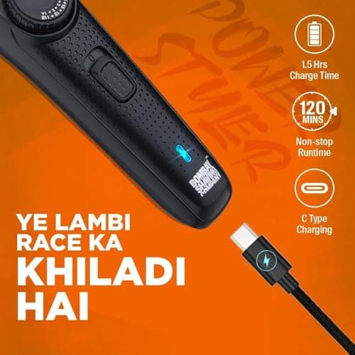 Bombay Shaving Company Beard Trimmer For Men, 2X Fast Charging, USB Type C, 2 Yr Warranty, 120Min runtime, Hair Trimmer, Shaving Machine, Cordless Beard, 38 length Settings(Black)