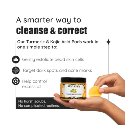 Turmeric & Kojic Acid Face Cleansing Pads for Dark Spots, Skin Brightening & Acne Removal | For Women & Men | All Skin Type | 50 Pads