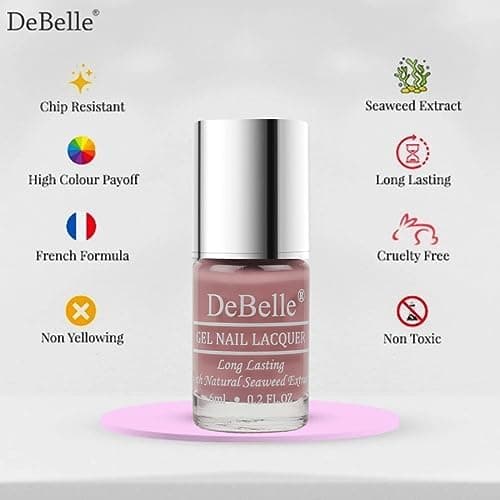 DeBelle Gel Nail Polish Blissful Elizabeth(Light Pink Mauve Nail Paint)|Non UV - Gel Finish |Chip Resistant | Seaweed Enriched Formula| Long Lasting|Cruelty and Toxic Free| 6ml