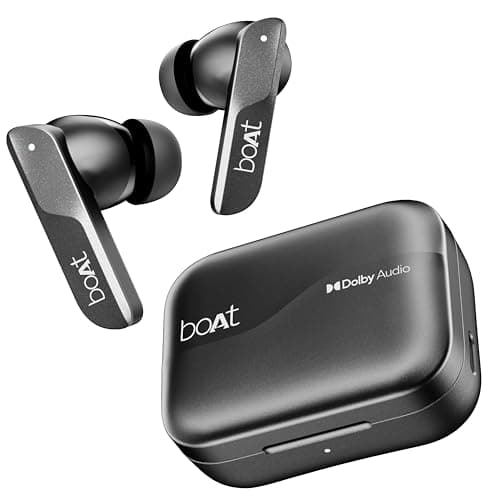 Boat Airdopes 800, Dolby Audio, Adaptive EQ by Mimi, 4Mics AI ENx, App Support, Fast Charge, Low Latency, IPX5, v5.3 Bluetooth TWS in Ear Earbuds Wireless Earphones with mic (Interstellar Black)