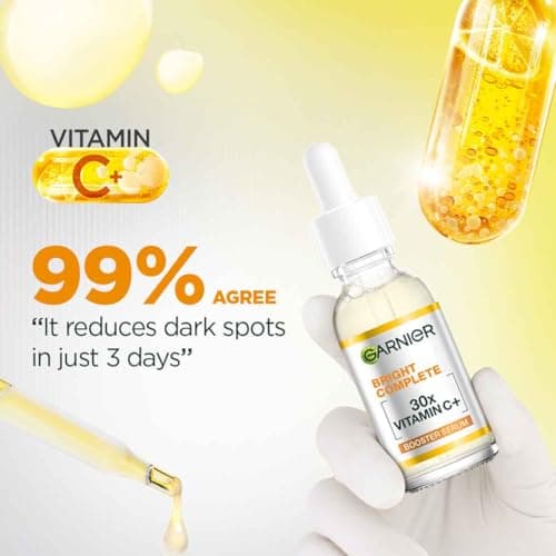 Garnier Vitamin C + Face Serum for Skin Brightening & Anti-Dark Spots|100X Stronger than Vit C |2% Niacinamide 0.5% Salicylic Acid/BHA |Suitable for Oily, Dry, Sensitive Skin |For Men & Women 30ml