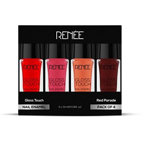 RENEE Gloss Touch Nail Paint Set of 4, Quick Drying Nail Polish, Glossy Gel Finish Nail Kit | Highly Pigmented & Long Lasting Nail Enamel, Chip Resistance 5ml Each, Gift Set for Women N03 Red Parade