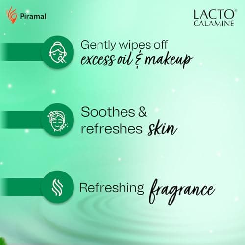Lacto Calamine Daily Cleansing Face Wipes 25N Each - Pack of 2 | Makeup Remover Wipes | Wet Tissue for Face with Aloe Vera, Cucumber & Vitamin E | Wet Wipes for Women & Men | Paraben & Alcohol Free