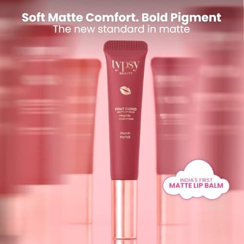 Typsy Beauty Pout Cloud Matte Lip Balm | Blurring Finish, Tinted Lip Balm with Peptides, Ceramides & Vitamin C & E | Rich colour payoff with long-lasting stain I Plum - Mulberry Mochi 05| 8g
