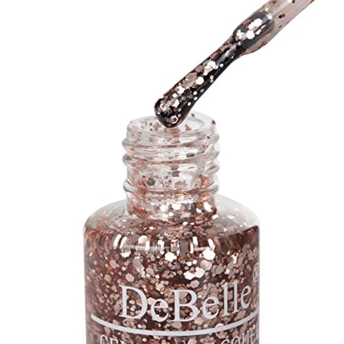 DeBelle Gel Nail Polish Elite Tiffany(Rose Gold Flaky Glitter Top Coat Nail Paint)| Non UV - Gel Finish |Chip Resistant | Seaweed Enriched Formula| Long Lasting|Cruelty and Toxic Free| 6ml