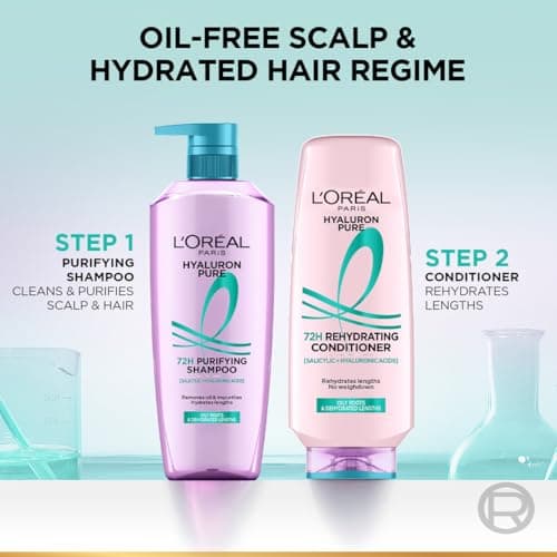 L'OREAL PARIS Unscented Hyaluron Pure 72H Rehydrating Conditioner for All Hair Types For Smooth Tangle-Free Hair, 340 Millilitres