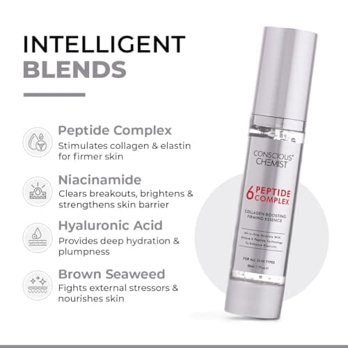 Conscious Chemist 6 Peptide Serum for Face | 50ml | Complex Collagen Boosting Firming Essence for Face, Niacinamide & Hyaluronic Face Serum, Reduce Fine Lines, Wrinkles, Face Serum for Men & Women