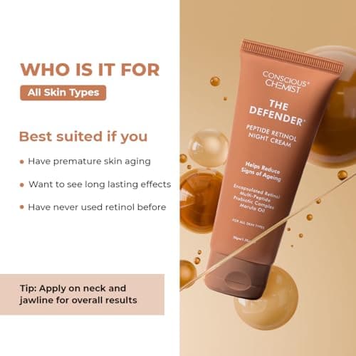 Conscious Chemist 0.2% Retinol Moisturizer Cream | 50g | Pro-Collagen Night Cream For Men & Women, Multi peptide Anti aging Face cream, Reduces Fine lines, Neck lines & Wrinkles, All Skin Types