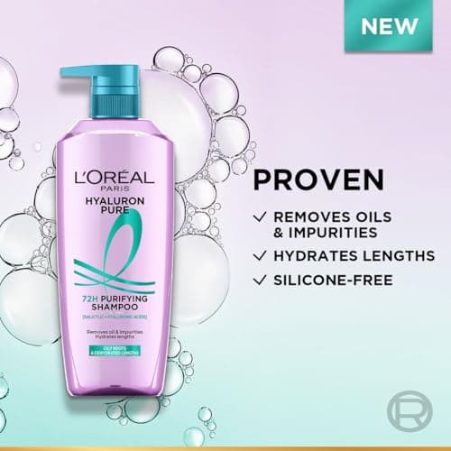 L’Oréal Paris Hyaluron Pure 72H Purifying Shampoo, For oily scalp & dry hair with salicylic and hyaluronic acid, 800 ml