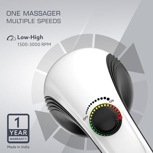 AGARO Atom Plus Electric Handheld Full Body Massager, 4 Massage Heads, Mesh Cover, Variable Speed Settings for Muscle Relief and Relaxation, Back, Leg & Foot