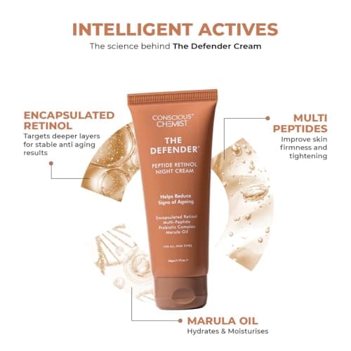 Conscious Chemist 0.2% Retinol Moisturizer Cream | 50g | Pro-Collagen Night Cream For Men & Women, Multi peptide Anti aging Face cream, Reduces Fine lines, Neck lines & Wrinkles, All Skin Types