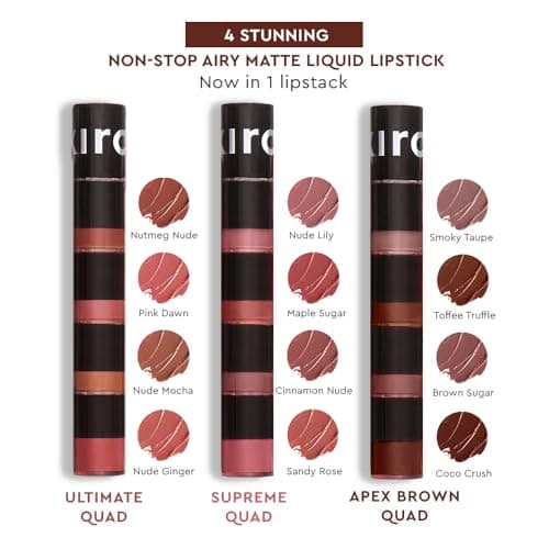 Kiro Four Play Non-Stop Airy Matte Liquid Lip Stack – Apex Brown, 6ml | 4 Brown Lipstick Shades | Long-lasting, Transfer-proof, Hydrating, Lightweight | Infused with Avocado & Apricot Oils