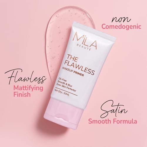 Mila Beauté Flawless Makeup Primer for Face | Oil Free Formula Enriched With Vitamin A & E | Satin Smooth Matte Finish Instantly Blurs Pores | Suitable for All Skin Types – 30ml