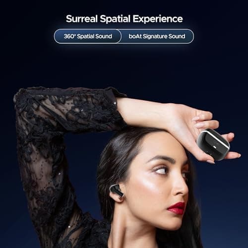 Boat Nirvana Space, 360º Spatial Audio, Active Noise Cancellation (~32dB), 100Hrs Battery,4Mics ENx, Fast Charge, v5.3 Bluetooth Earbuds, TWS Ear Buds Wireless Earphones with mic (Cosmic Black)