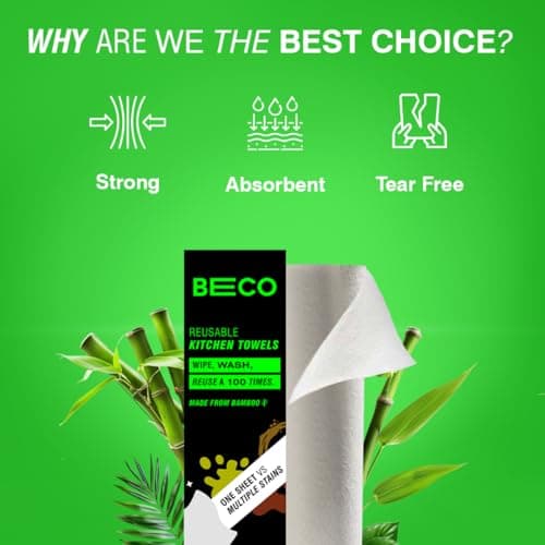 Beco Reusable Kitchen Towel Roll-2000 Times Washable|Soft & Highly Absorbent|Better Alternative to Dishcloth, Kitchen Tissue Paper Roll/Paper Towel|Eco Bamboo Wipes for Home Cleaning|20 Sheets