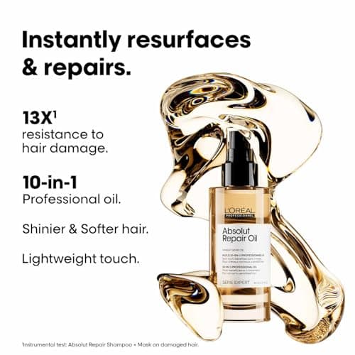 L'Oreal Professionnel Absolut Repair 10-in-1 Multi-Benefit Hair Serum for Dry Frizzy Hair - 90ml | L'Oreal Serum for dry and damaged hair| Provides softness and shine | With Wheat Protein