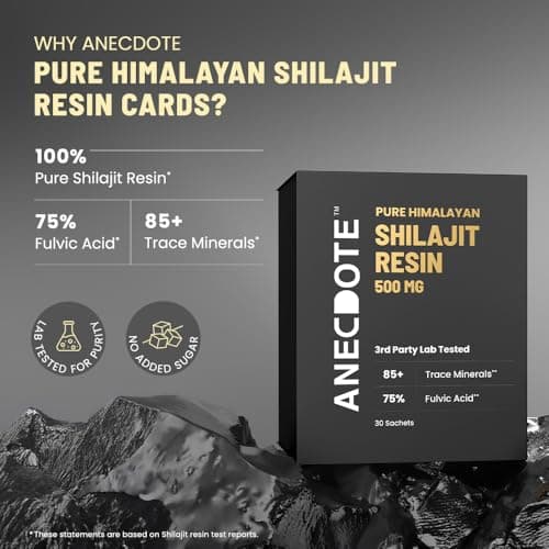 Anecdote Pure Himalayan Shilajit Resin Cards 500mg | Boosts Stamina | Increases Productivity | 75% Fulvic Acid, 85+ Trace Minerals | No Added Sugar | Pack of 30