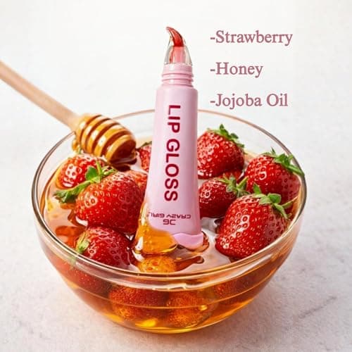 CRAZY GIRL Korean Crystal Glaze Moisturizing Lip Gloss | Kawaii Cute Tube | Strawberry, Honey & Jojoba Oil Infused | Hydrating Non-Sticky Glass Shine Lip Gloss for Girls & Women (Burnt Maroon + Pink Pop)