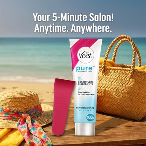Veet Pure Hair Removal Cream for Women For Sensitive Skin - 100g | Suitable for Legs, Underarms, BikinI, Arms | Long Lasting Smoothness | Derma Tested