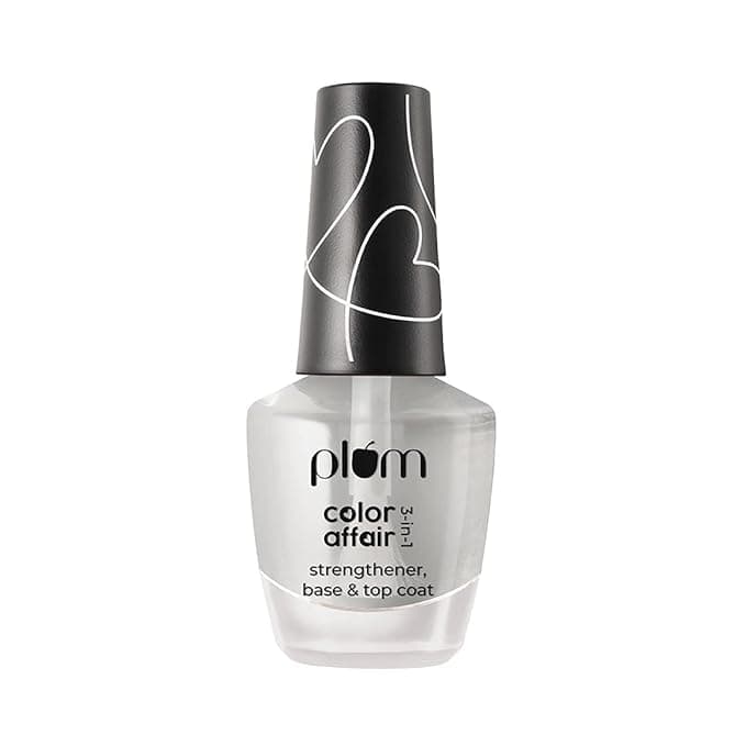 Plum Glossy Finish Color Affair 3-in-1 Strengthener Base & Top Coat | 7-Free Formula with AHA & Avocado Oil | 100% Vegan & Cruelty-Free Nail Care | 11ml