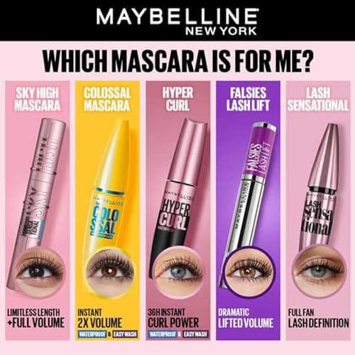 Maybelline New York Mascara, Highly Pigmented Colour, Long-lasting, Waterproof, Hypercurl , Black, 9.2ml