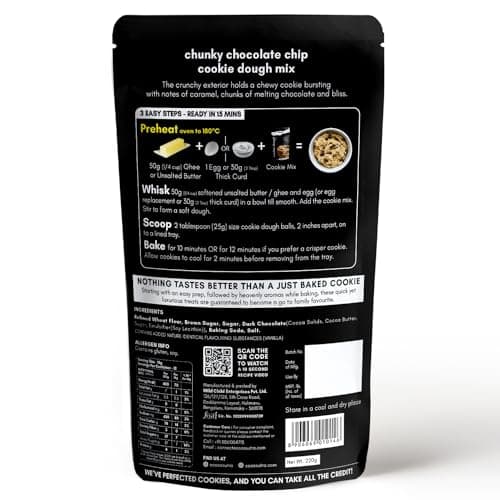 Cocosutra Cookie Dough Mix - Chunky Chocolate Chip | with natural ingredients | 3 Easy Steps for Perfect Cookies - Whisk, Scoop & Bake | Instant Baking Mix | 220 g
