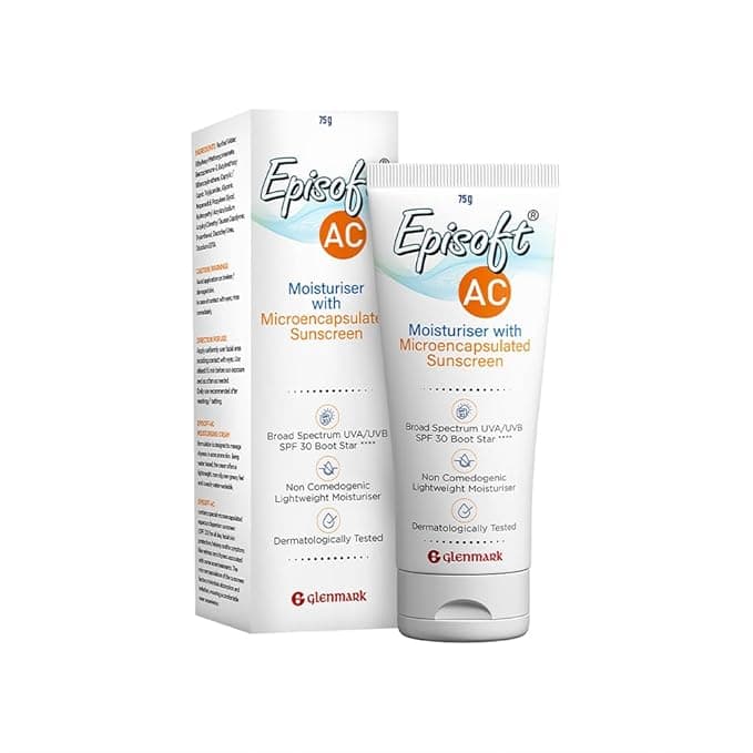 Episoft Ac Lightweight Moisturizer With Microencapsulated Sunscreen | Acne Safe | All Skin Types | Paraben & Fragrance Free | Suitable For Men & Women | 75Gm, 30 SPF