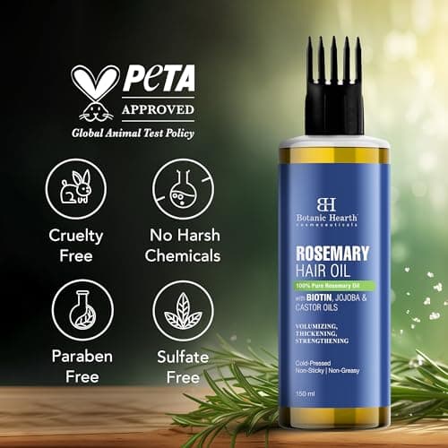 Botanic Hearth 100% Pure Rosemary Oil for Hair Growth | Controls Hair Fall, Promotes New Hair Growth | Hair Strengthening Treatment for Healthy Nourished Hair | 150 ml