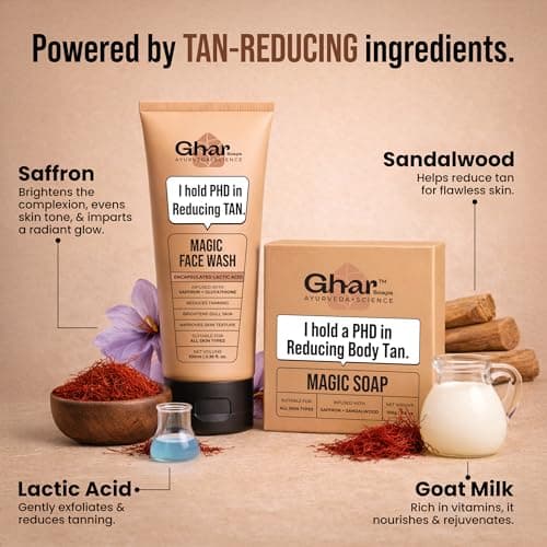 Ghar Soaps Magic De-Tan Face Wash & Sandalwood Saffron Bath Soap | With Sandalwood, Saffron & Glutathione | Tan Removal, Brightening & Glowing Skin | Handmade & Paraben-Free | For Men & Women