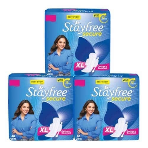 Stayfree Secure xl | Combo packs 120 Pads | Cottony Soft Sanitary Pads for Women | with Leak Lock Technology | Odour Control | Absorbs upto 100% Fluid | Up to 12 Hours of Protection |