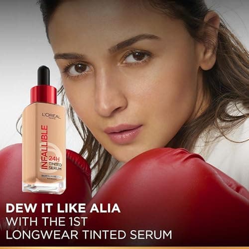 L’Oréal Paris Infallible 24H Tinted Serum Foundation, Light-weight Coverage, Dewy & Radiant Finish, Transfer-proof, 30ml