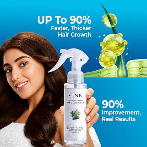 VINR Rosemary Water Spray for Hair Growth & Thickness | Infused With Vitis Vinifera | Enriched with Rice Water & Grape Extract | 100% Natural Rosemary Hair Mist | Controls Hairfall, Adds Shine & Softness | Fast-Absorbing (100 ml)