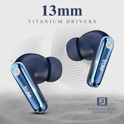 truke New Launch Mega 10 True Wireless in Ear Earbuds W/ 24-Bit Lossless Spatial Audio, 70H Battery Fast Charge Buds, Dual Pairing, 13mm Drivers TWS, Low Latency(40ms), Matte Finish, ENC (Royal Blue)