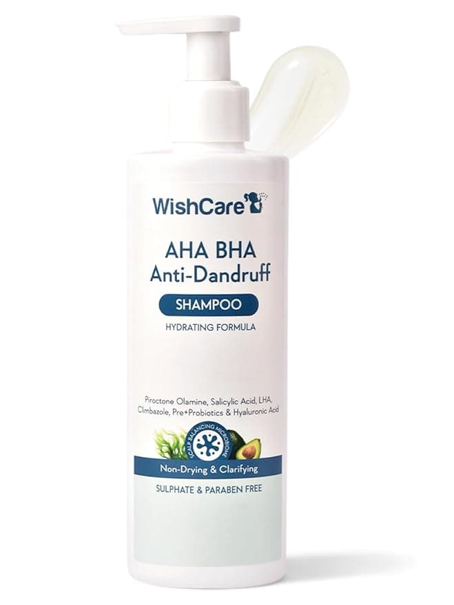 WishCare Hydrating Anti Dandruff Shampoo | 100% Dandruff Reduction | Removes Flakes & Hydrates Scalp | Proven Clinically | Piroctone Olamine, Salicylic Acid, AHA & BHA | Paraben & Sulphate Free | For Women And Men | 250ml