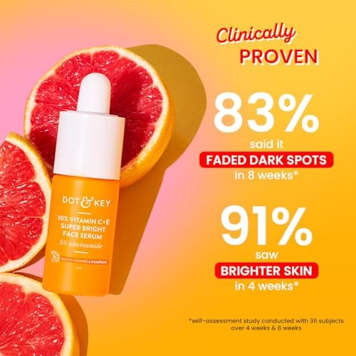 DOT & KEY 10% Vitamin C + E Serum with 5% Niacinamide,for Glowing Skin,Fades Dark Spots & Hyperpigmentation,Infused with Blood Orange & Pumpkin,Targets Dull & Uneven Skin,For All Skin Types,20ml