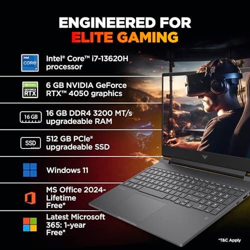 HP Smartchoice Victus, 13th Gen i7-13620H, 6GB RTX 4050, 16GB DDR4(Upgradeable) 512GB SSD, 144Hz, 300nits, FHD, 15.6''/39.6cm, Win11, M365* Office24, Mica Silver, 2.3kg, fa2100/03/04tx, Gaming Laptop