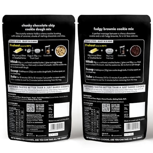 Cocosutra Cookie Dough Mix Combo Pack | Chunky Chocolate Chip 220g & Fudgy Brownie 220g | with natural ingredients | 3 Easy Steps for Perfect Cookies - Whisk, Scoop & Bake | Instant Baking Mix | 440 g