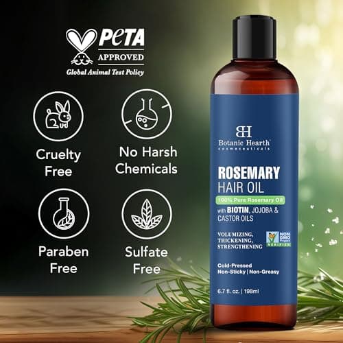 Botanic Hearth 100% Pure Rosemary Oil for Hair Growth | Controls Hair Fall, Promotes New Hair Growth | Hair Strengthening Treatment for Healthy Nourished Hair | 198 ml