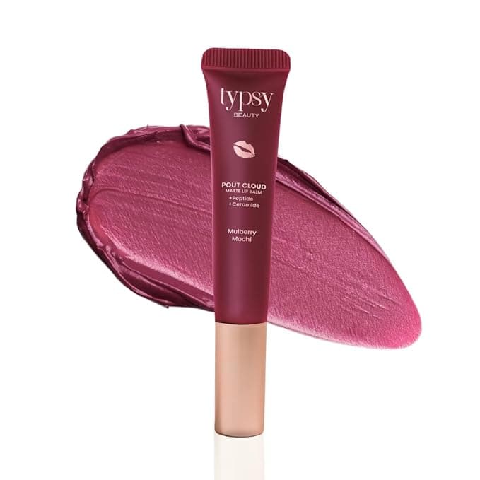 Typsy Beauty Pout Cloud Matte Lip Balm | Blurring Finish, Tinted Lip Balm with Peptides, Ceramides & Vitamin C & E | Rich colour payoff with long-lasting stain I Plum - Mulberry Mochi 05| 8g